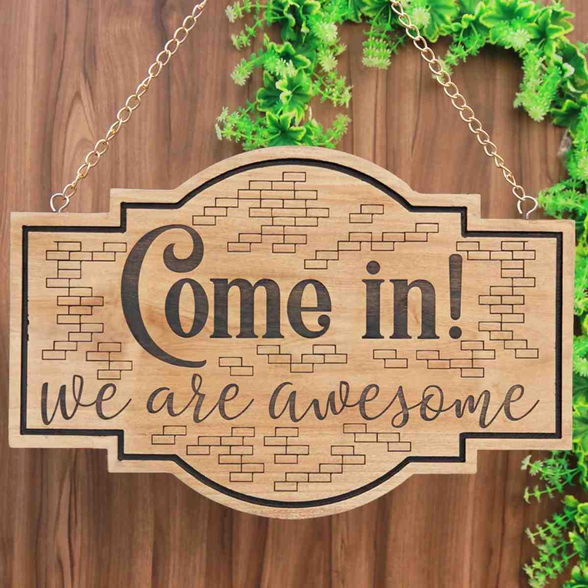 wooden sign hanging with the text