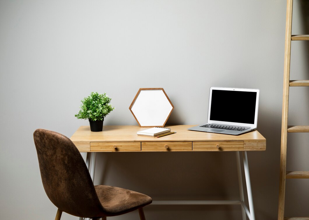 minimalist desk setup featuring a laptop
