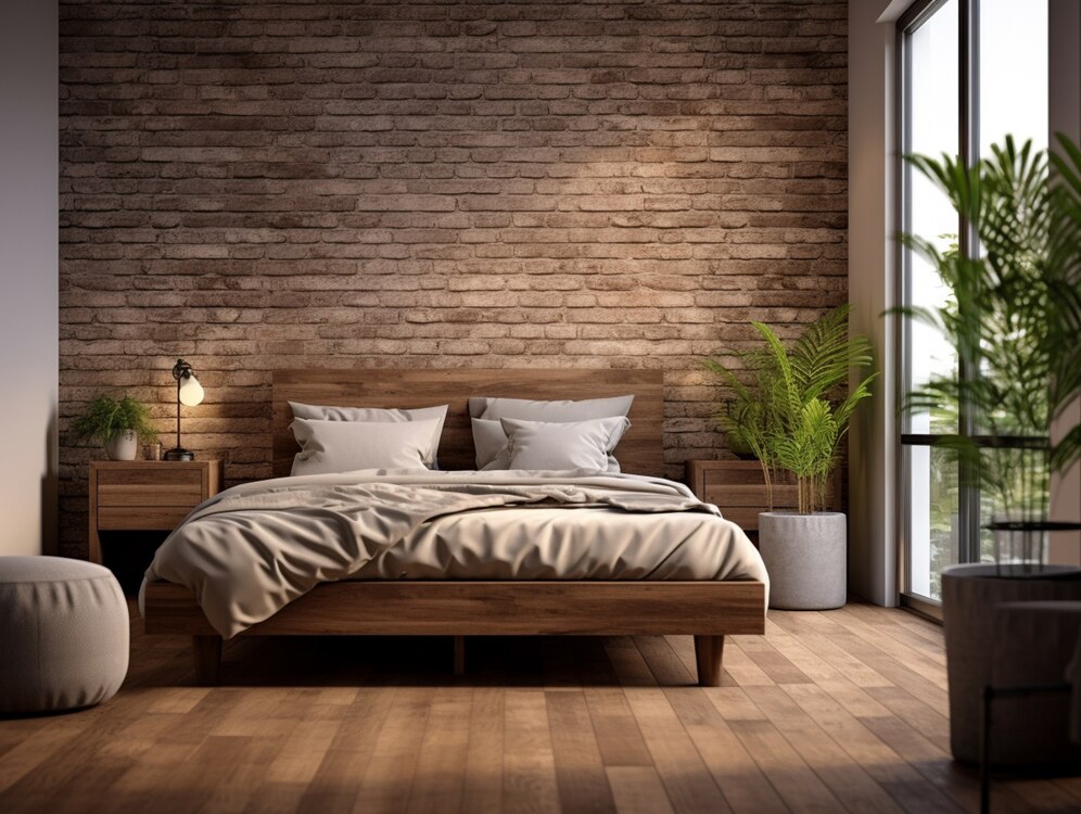 Cozy bedroom with a wooden bed