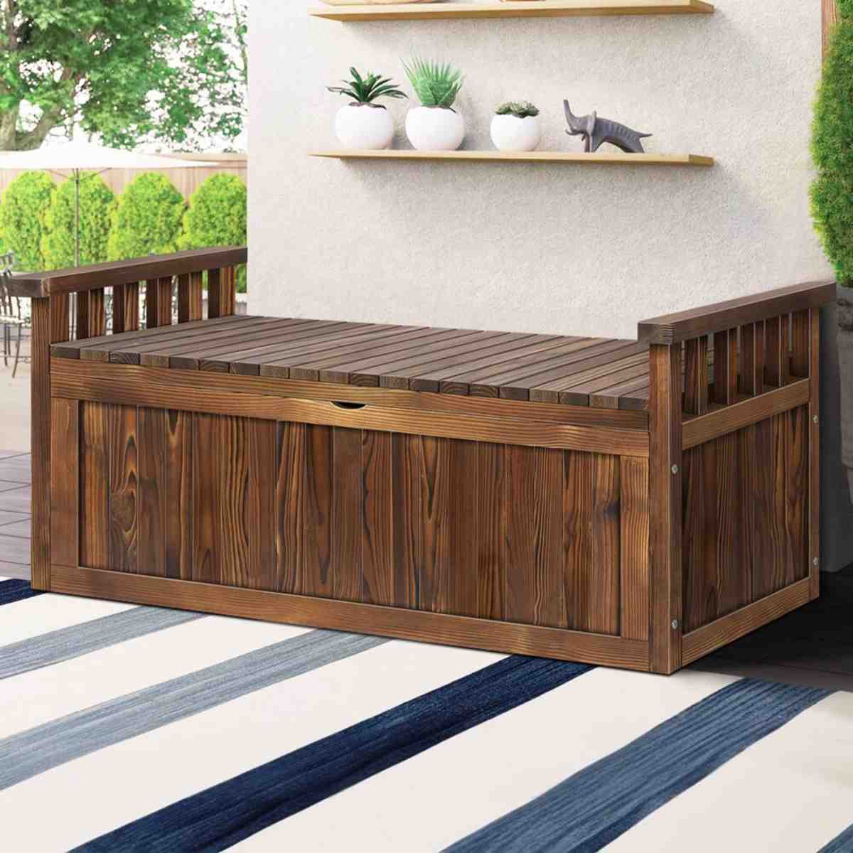 stylish wooden storage bench with slatted top