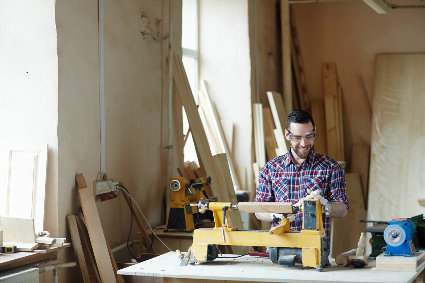 Man working in woodworking shop