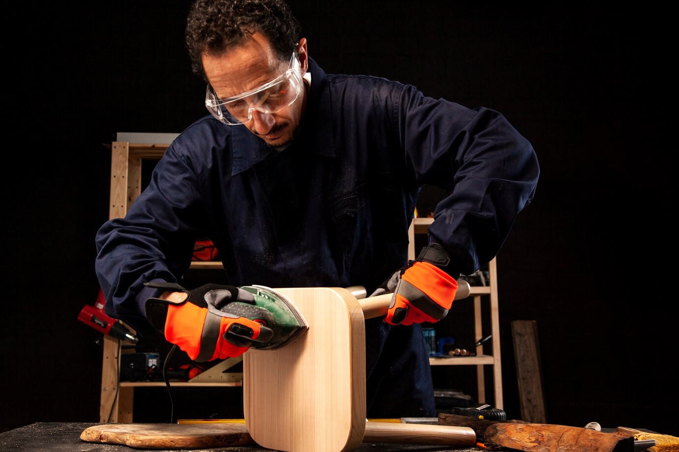 Man working on wooden project